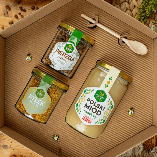 Zestaw prezentowy z Dużym Miodem, Pierzgą 200 g, Pyłkiem pszczelim 200 g