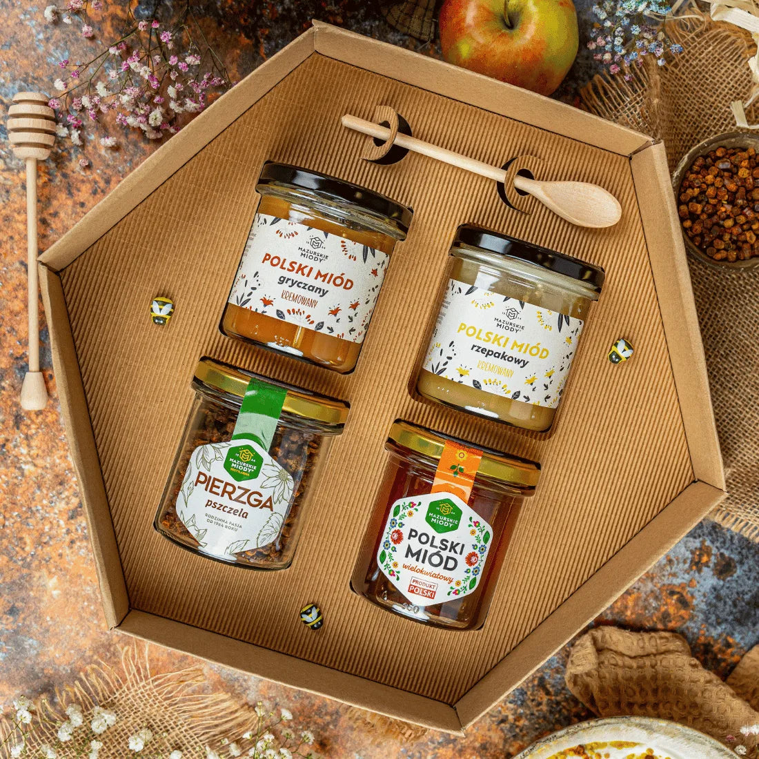 Zestaw prezentowy 3 Miody 400g i Pierzga 200 g