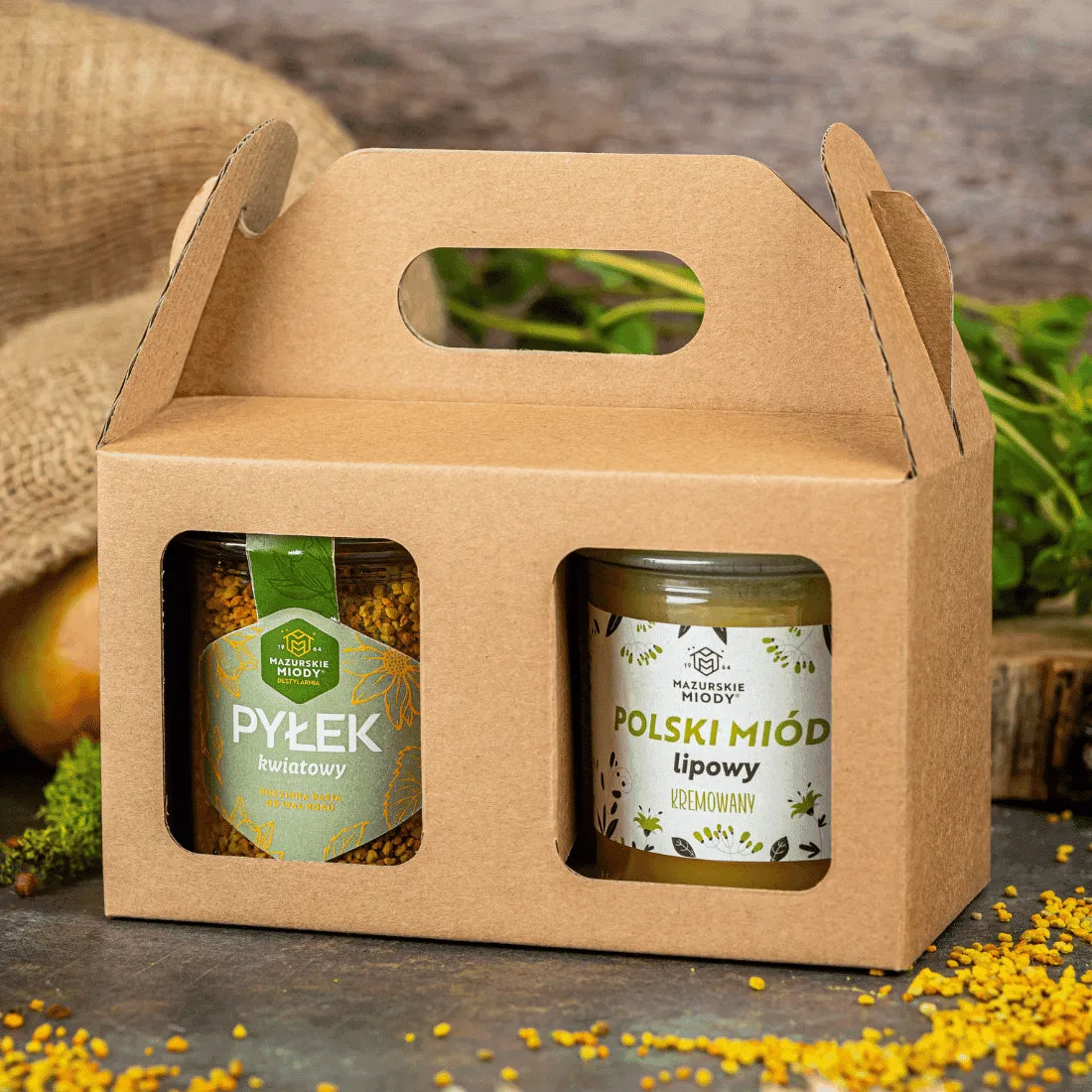 Zestaw prezentowy Miód do wyboru 400 g i Pyłek Pszczeli 200 g
